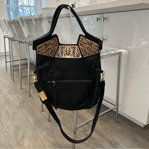 Foley+Corinna Black Leather/Gold Metal Bag